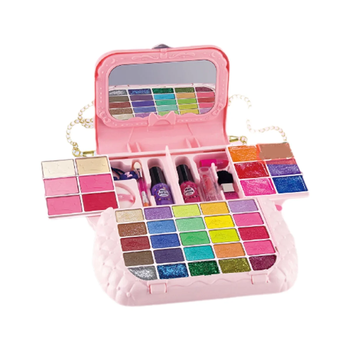 

A72I Kids Makeup Kit for Girl with Mirror Washable Makeup Toys for Little Pretend Play Make Up Set with Handbag for Age 3+