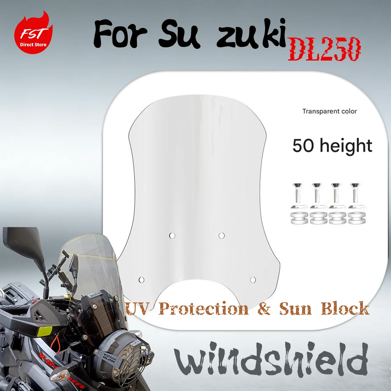 

Высокопрозрачный удлиненный ветровик для Suzuki DL250, утолщенная защита груди, аксессуары для ветрозащитного экрана