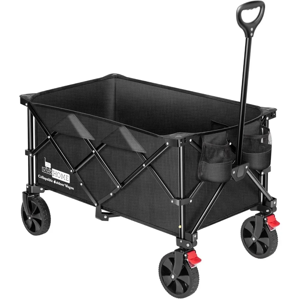 

Upgraded Heavy Duty 180 Lbs Collapsible Foldable Wagon Patio Garden Cart With Wheels and 2 Holders Outdoor Utility for Camping