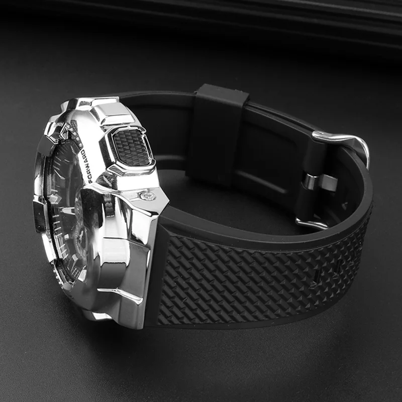 Silicone watch band for CASIO GM110 strap G-Shock small steel gun GM-110 resin Sports wristband accessories men\'s  bracelet 16mm