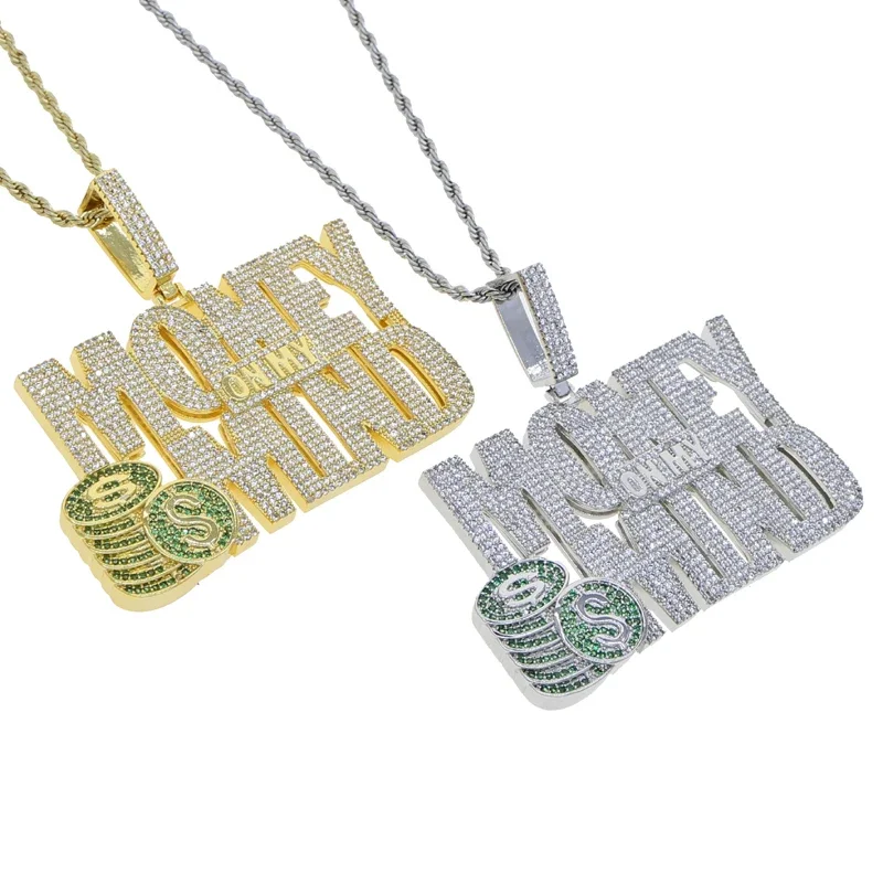 Iced Out Money On My Mind Necklace Cubic Zircon Dollar Money Pendant Men Women Hip Hop Rock Rap Jewelry