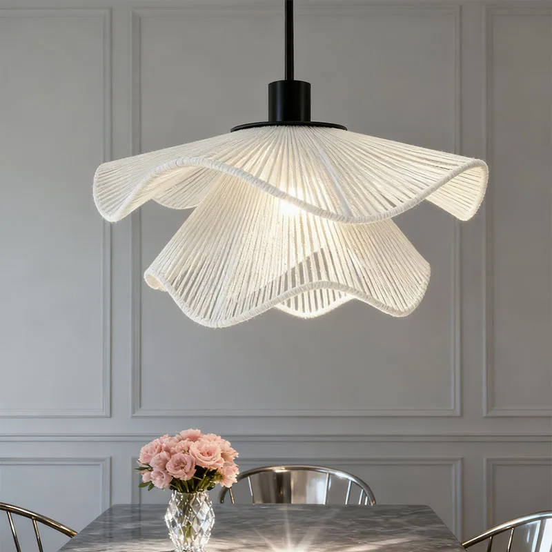 

Подвесной светильник с цветком из ротанга, светодиодная люстра, украшение дома, гостиная, столовая, спальня, прикроватная тумбочка, регулируемая по высоте