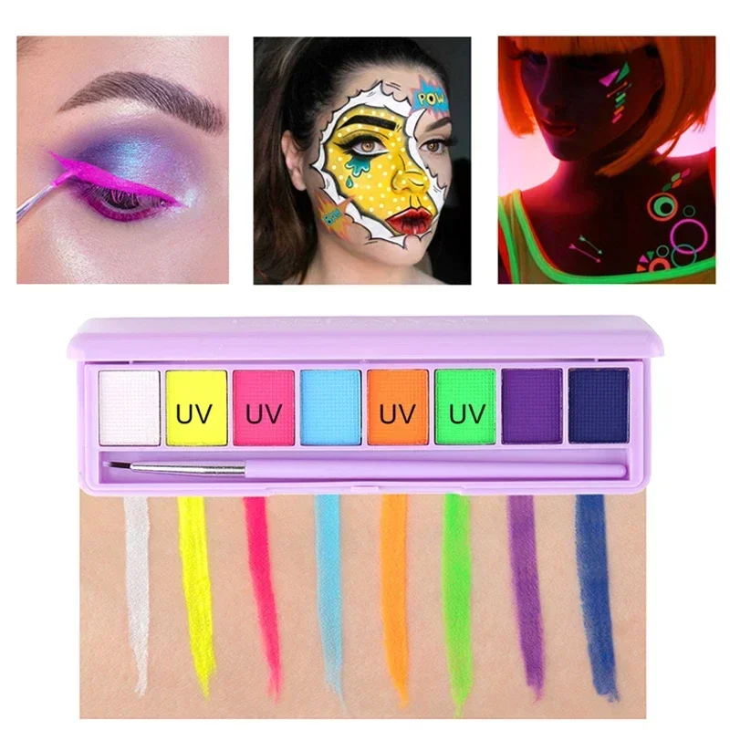 

Heallor 8Colors Face Body Painting Oil Cream Safe Kids Flash Tattoo Painting Art Halloween Christmas Party Makeup Palette with B