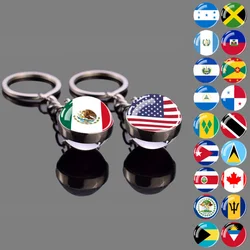 North American Flag Keychain USA Canada Mexico Panama Costa Rica Flag Key Chain Glass Ball Pendant Jewelry Gift