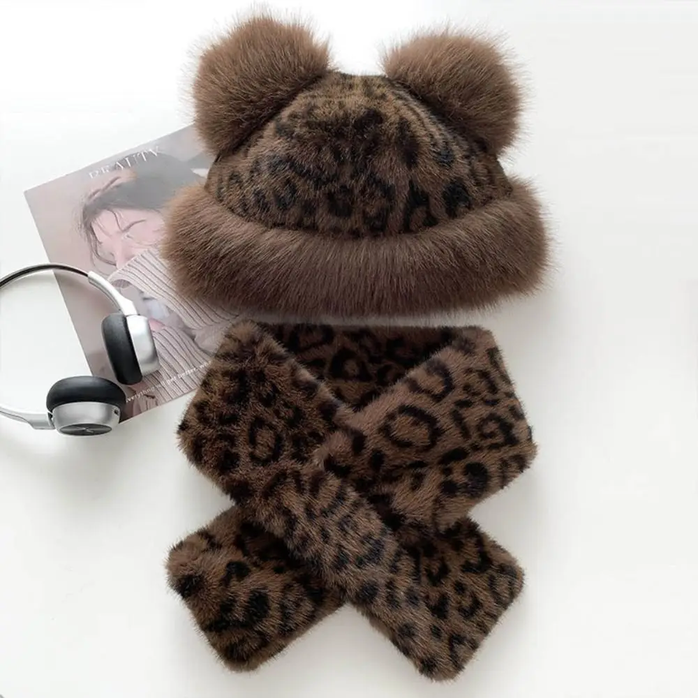 

Cute Thicken Warm Scarf & Hat Set Faux Fur Soft Panama Cap Windproof Plush Scarf For Women