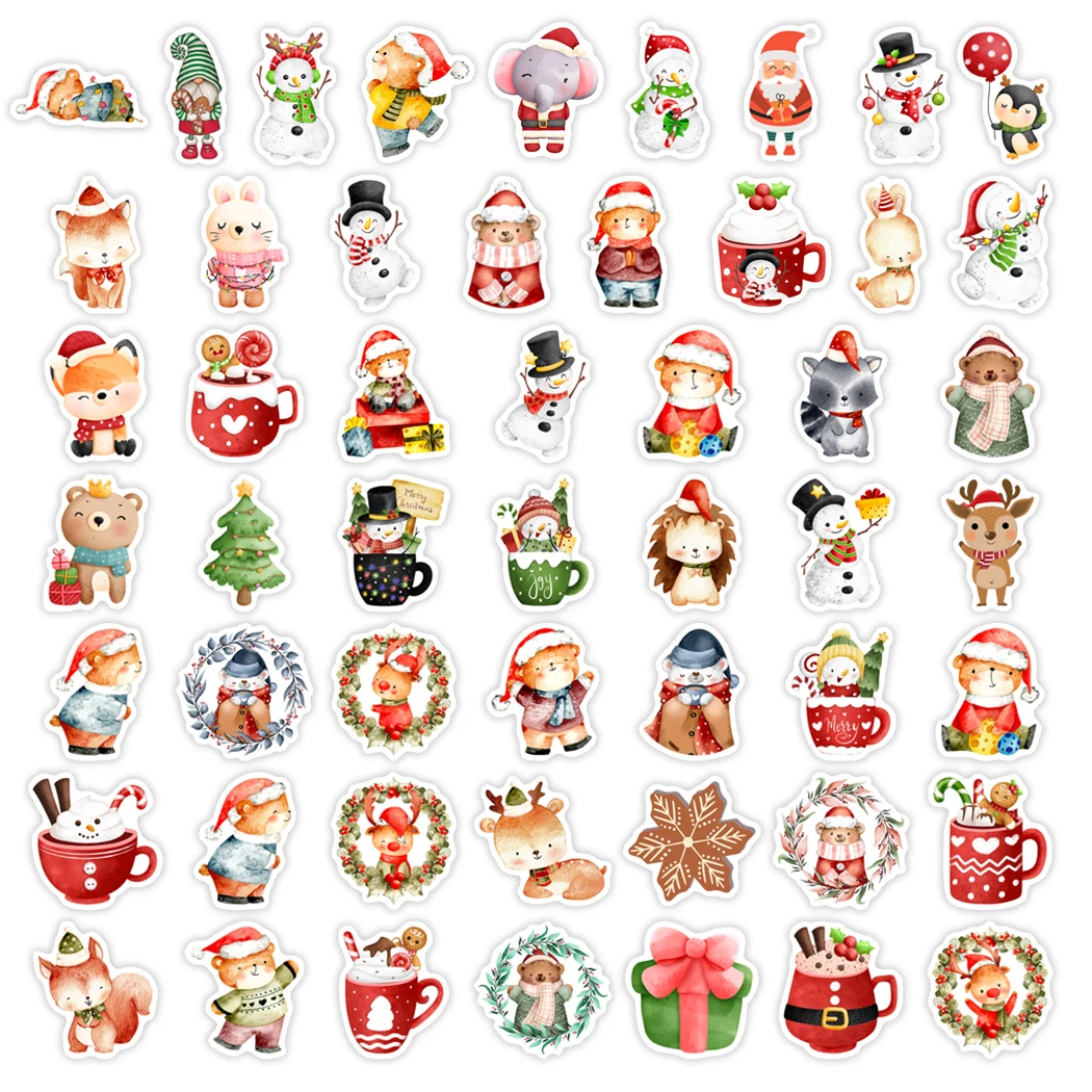 Christmas Stickers Cute Cartoon DIY Scrapbooking Gift Decals Children Sticker PVC Waterproof Funny Toy New Year for Laptop Phone