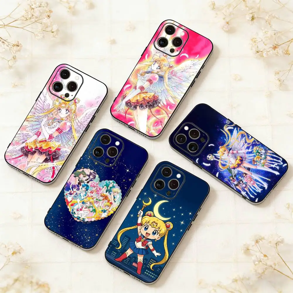 

Cute girls S-Sailors M-Moon-es Phone Case For iPhone 17,16,15,14,13,12,11 Plus,Pro Max,XS,Soft Silicone Black Cover