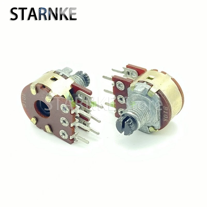 2PCS 16 Type B10K 6-Pin With Center Positioning Speaker Amplifier Audio Volume potentiometer, Shaft Length 10mm
