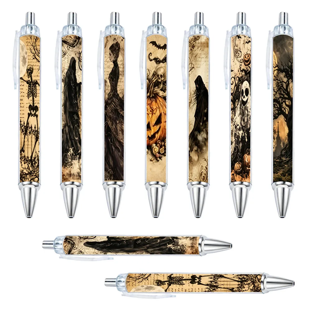 7pcs Mysterious Witch Skull Series Neutral Pen, Gothic Art, Black Ink, Random Style