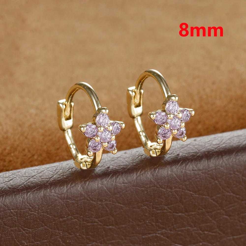 2 szt. Stal nierdzewna 6MM 8MM kolorowa cyrkonia mały kolczyk w kształcie koła mały kwiatek 18K pozłacany kolczyk Huggie Piercing biżuteria — zdjęcie 6
