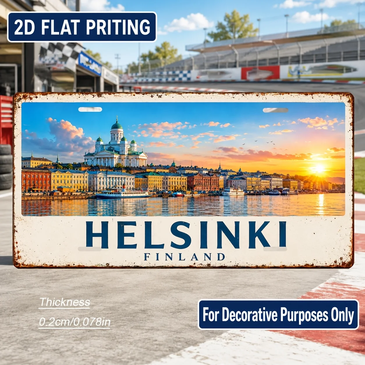 2D Flat Retro Home Living Room Bar Wall Art Helsinki License Plate Sign Industrial Vintage Decor Birthday Gift