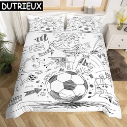 Soccer Duvet Cover Set King Queen Full Size Football Pattern Polyester Comforter Cover For Kids Teens Soccer Lover Bedding Set