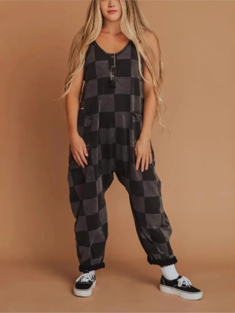 

Sling Jumpsuits For Woman Printed Jumpsuit Lattice Loose Simple Style All-match Casual Commuting Street Wind Homewear Backless