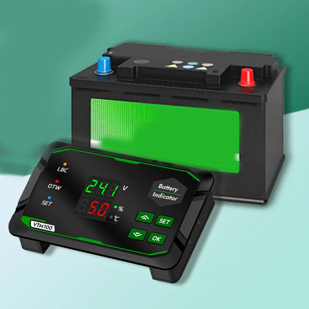 VTM100 Power Indicator for Home Workshop and Solar Installations DC 7-100V Voltage SOC and Temperature Readout