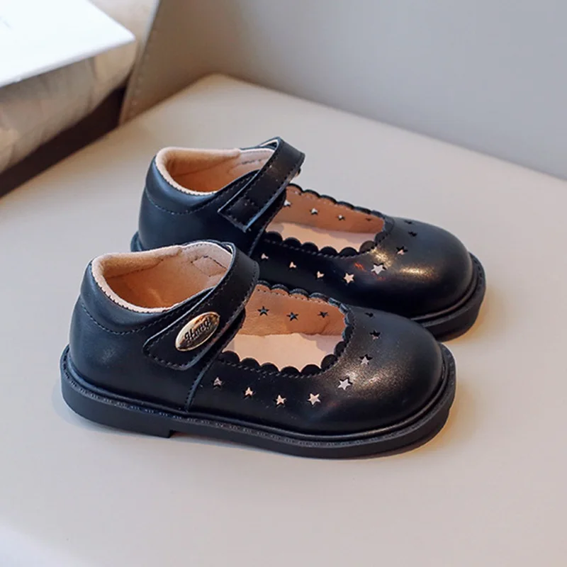 Cute Star Solid Color Casual Shoes for Kids Girls Classical Leather Shoes for Children Princess Outdoor Party Non-slip Shoes