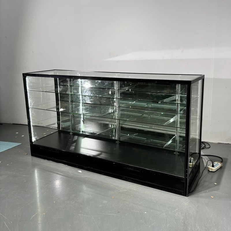 Keway Melamine Plate Stand Glass Showcase Multi-layer Retail Store Display Shelf MDF Glass Display case for Supermarket
