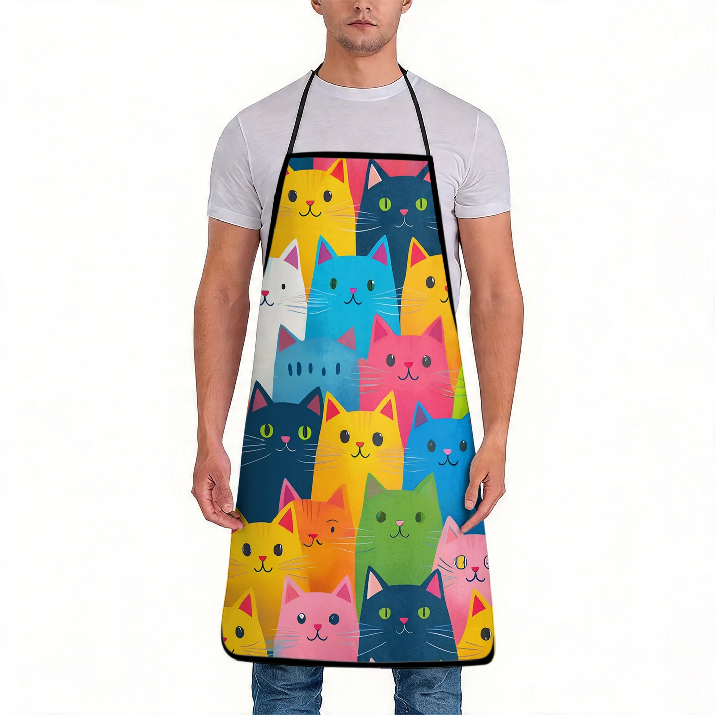 Leopard Heart Print Apron, Black with Stylish Leopard Heart Pattern Apron Women's clothing