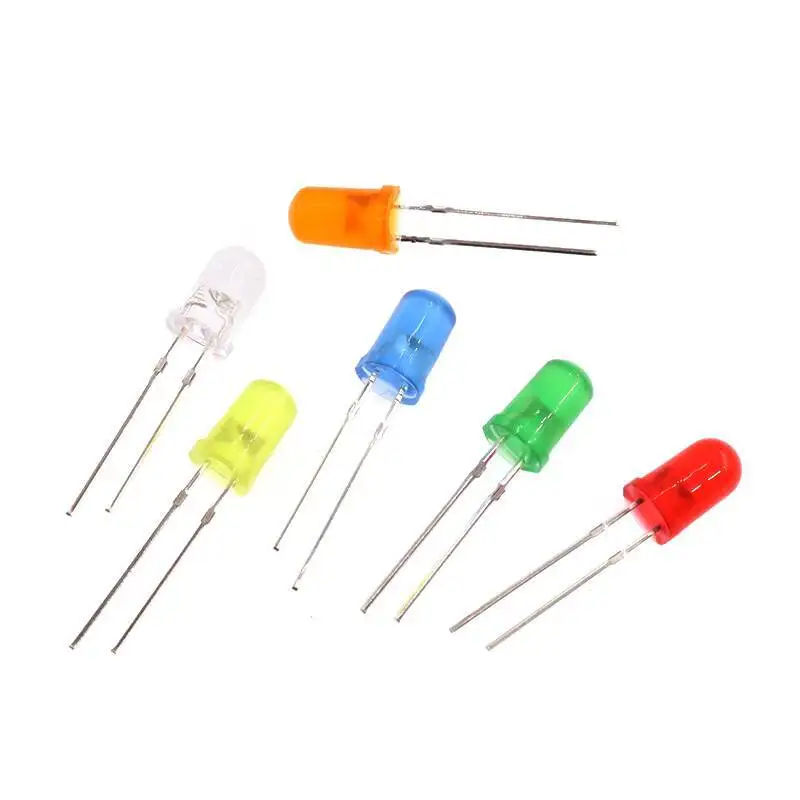 50-100 Stück LED-Glühbirnen, Direkt-DIP Experimentierlampenperlen, 3mm F3, 5mm F5 Komponentenmix Rot Grün Gelb Blau Weiß – Detail 3