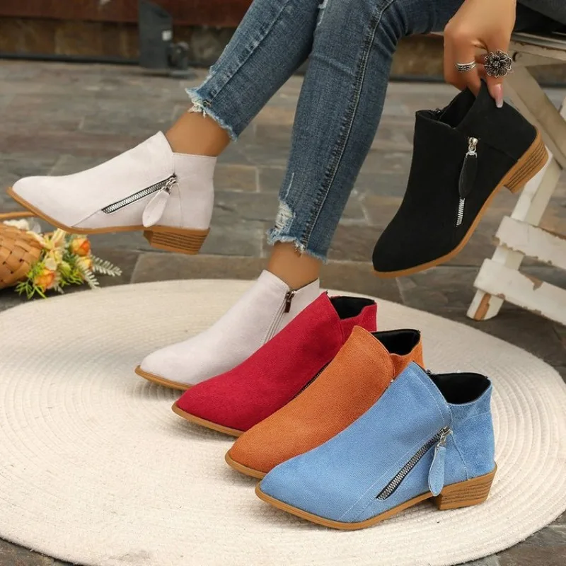 

2025 New Women Ankle Boots Square Heel Platform Boot Women Sexy High Heels Shoes Winter Casual Fashion Boots Botas De Mujer