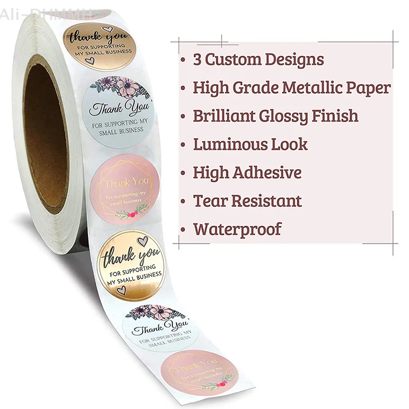 500pcs/roll Thank You Stickers Sealing Labels Adhesive Round Paper Baking Stick