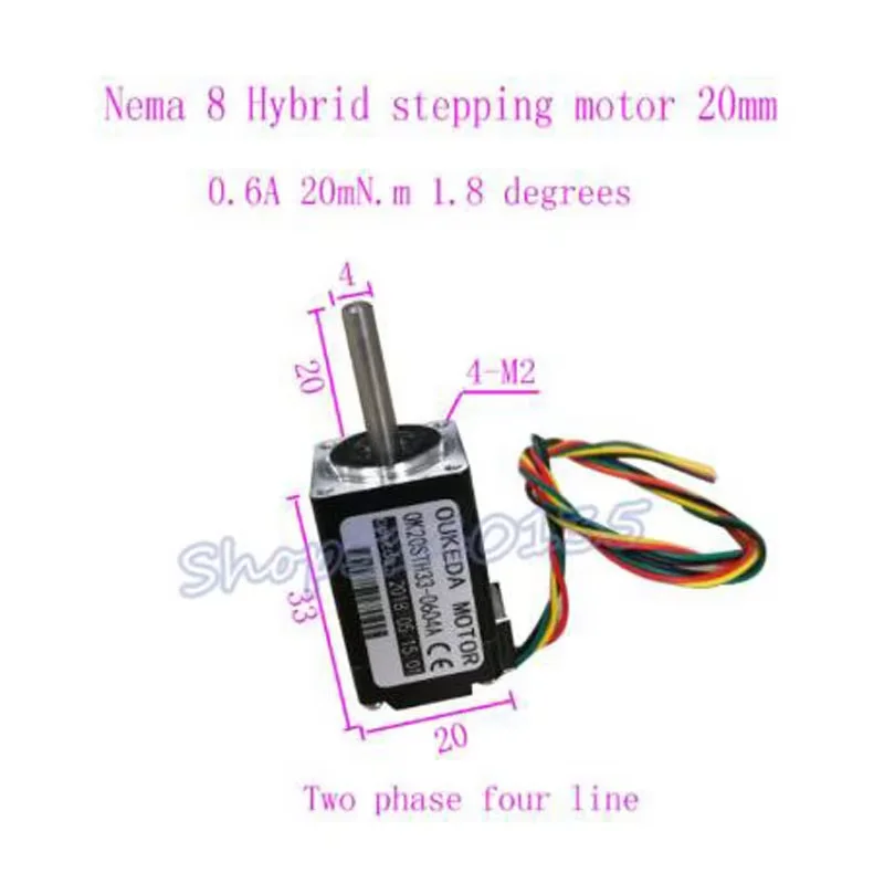 

2-phase NEMA8 stepper motor 1.8 degrees 20MM 20BYG33 0.6A 0.02NM Stepping Motor with shaft diameter 4mm * 20 mm