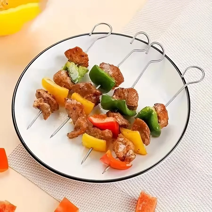Parrilla cuadrada para freidora de aire de 20cm/7,87 pulgadas, de acero inoxidable, con 4 brochetas para barbacoa, acces