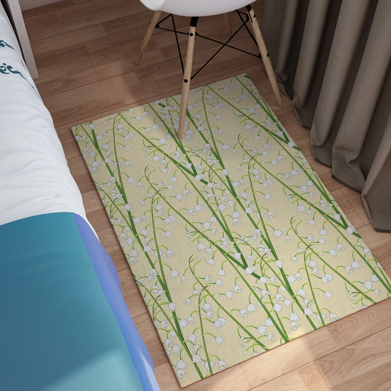 Ковер Reese Eco Lily Бледно-желтый, индивидуальный размер, гостиная, спальня, складной, нескользящий, моющийся, шумоподавляет, безопасный для домашних животных, цветочный домашний декор