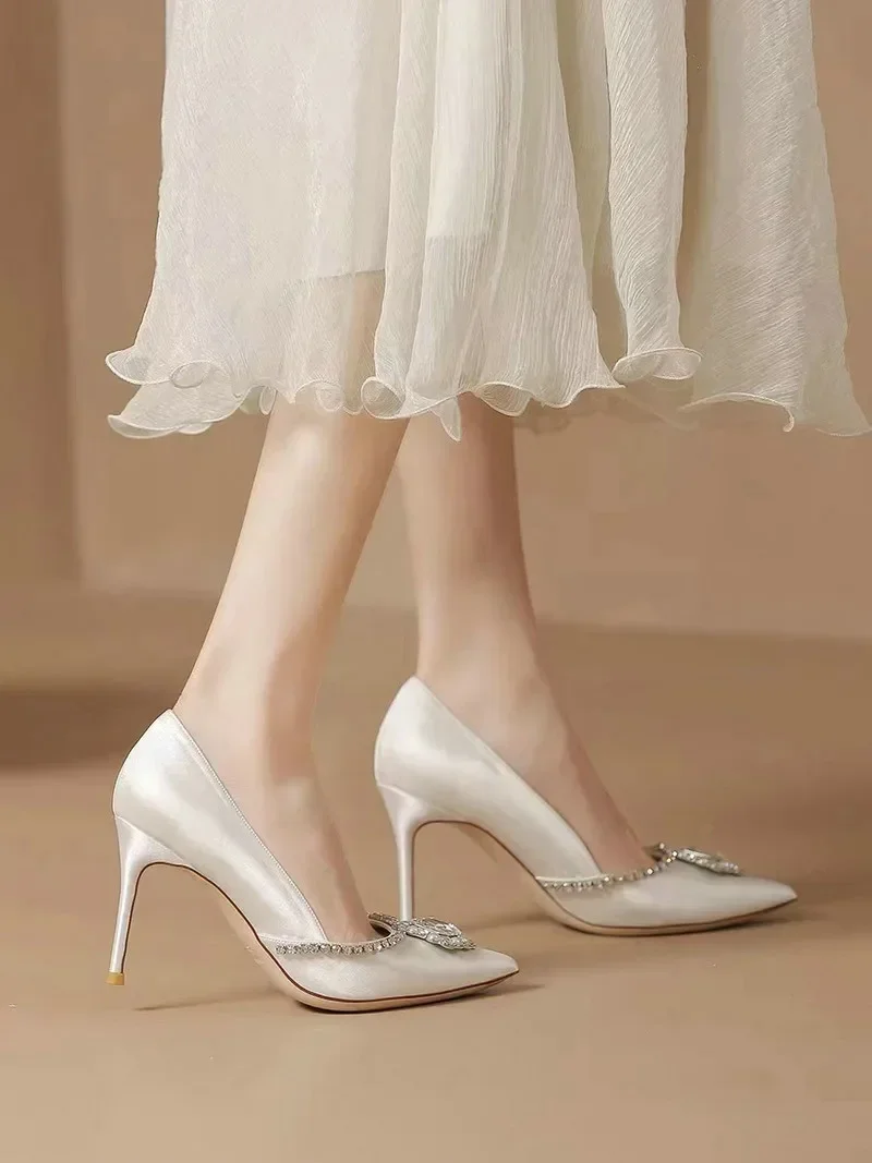 Elegant Wedding Shoes Bridal Shoes White Rhinestone High Heels Bridesmaid Pumps