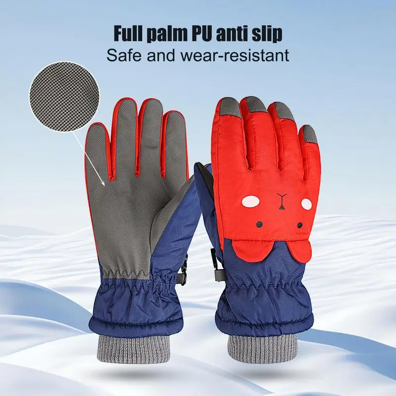 ถุงมือหิมะสําหรับเด็กการ์ตูนหมีขนแกะฤดูหนาวถุงมือหนาฉนวนWindproof Anti Slipเด็กถุงมือกันน้ําสําหรับขี่