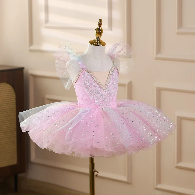 Childrens Ballet Tutu Dress Girls Swan Dance Costume Soft Mesh Princess Performance Outfit