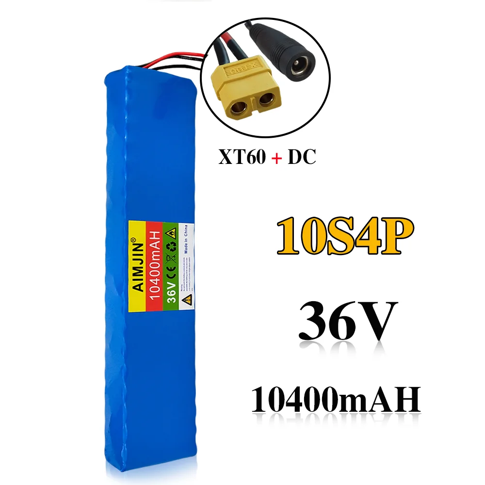 

New 36V 10S4P 10.4Ah high-capacity lithium battery XT60 JST SM plug, suitable for electric bicycles and scooters, with BMS