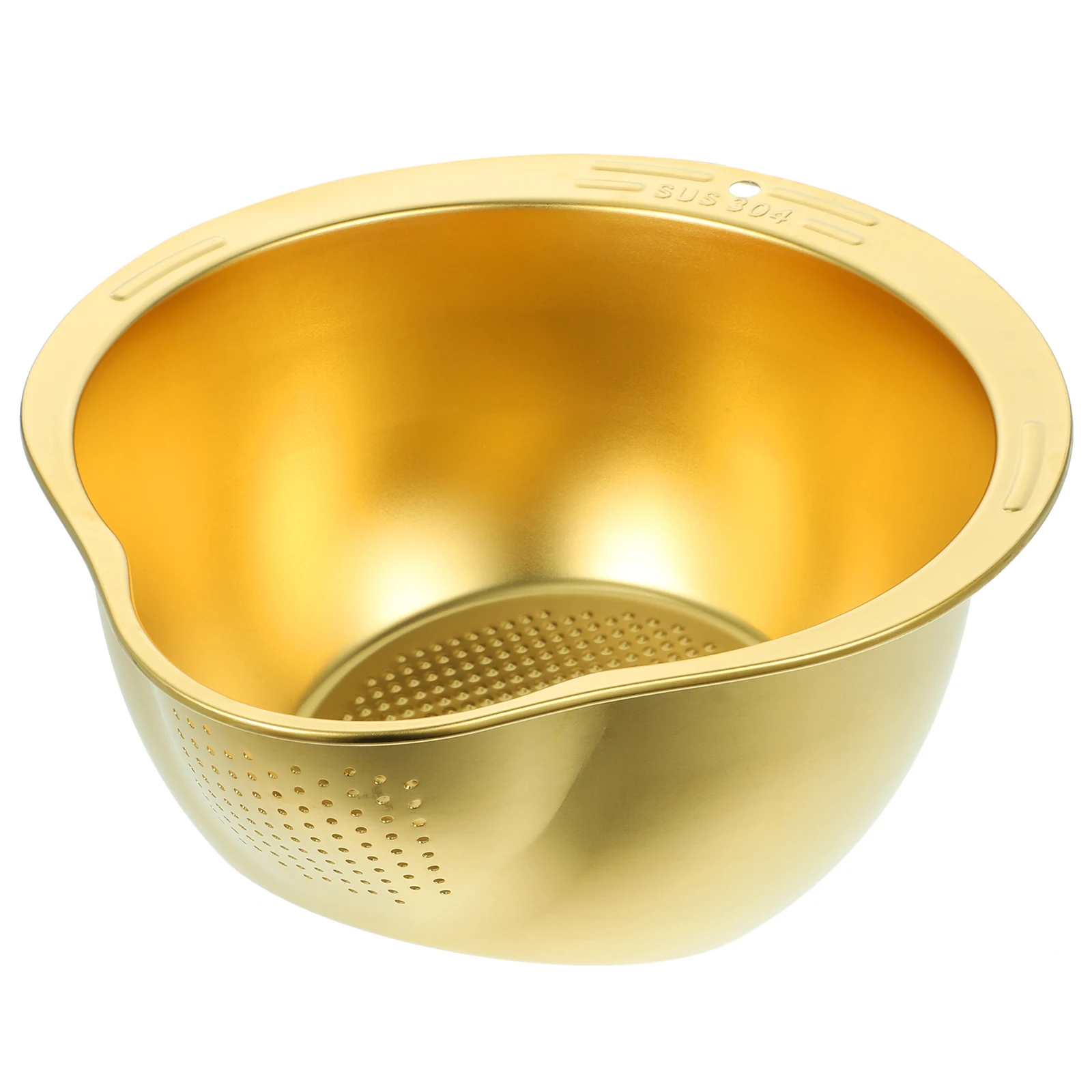 

Stainless Steel Wash Rice Sieve Food Draining Basket 304 Golden Flat Bottom Kitchen Basin Vegetable Fruit Washing Holder Large