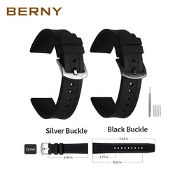 BERNY Silicone Strap Watchbands 22/24mm Black Watch Strap Comfort Soft and Breathable Watches Accessories