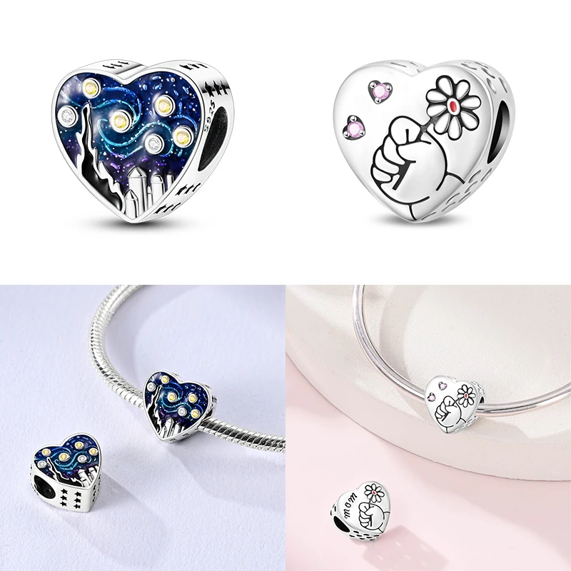 

2026 New 925 Sterling Silver Love Send Flowers Mother's Day Charms Beads Fit Original Bracelets DIY Jewelry For Mom Family Gift