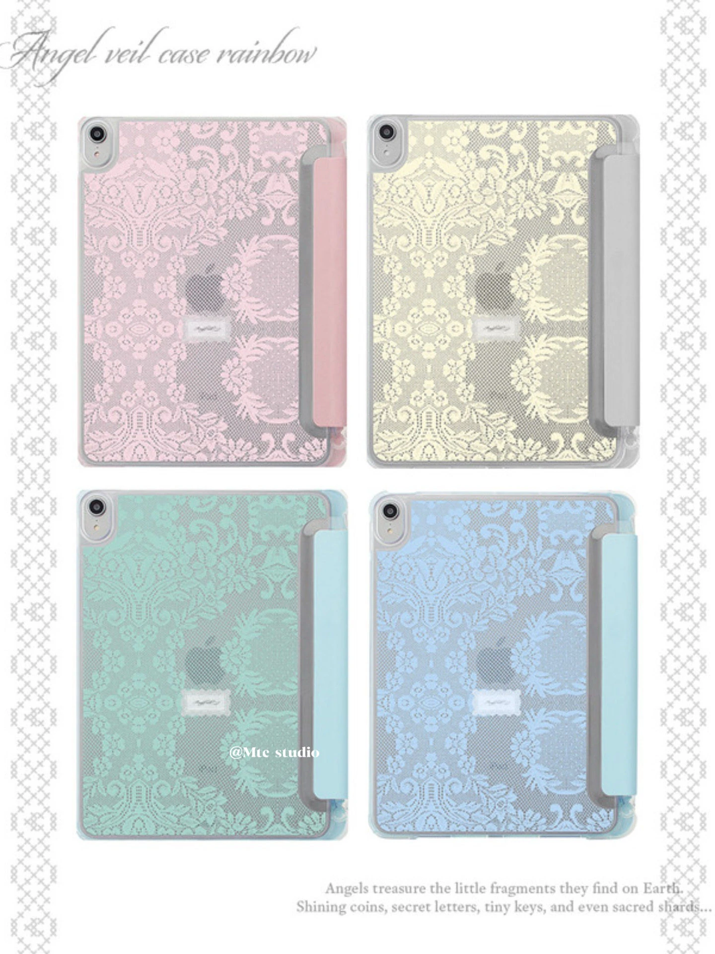 Korean Ins Retro Cute Lace Girl Y2K Tablet Case For iPad Pro 11 12.9 13 A16 M2 M4 M3 M5 5/6/7/8/9/10/11th Mini Air 3 4 5 6 Cover