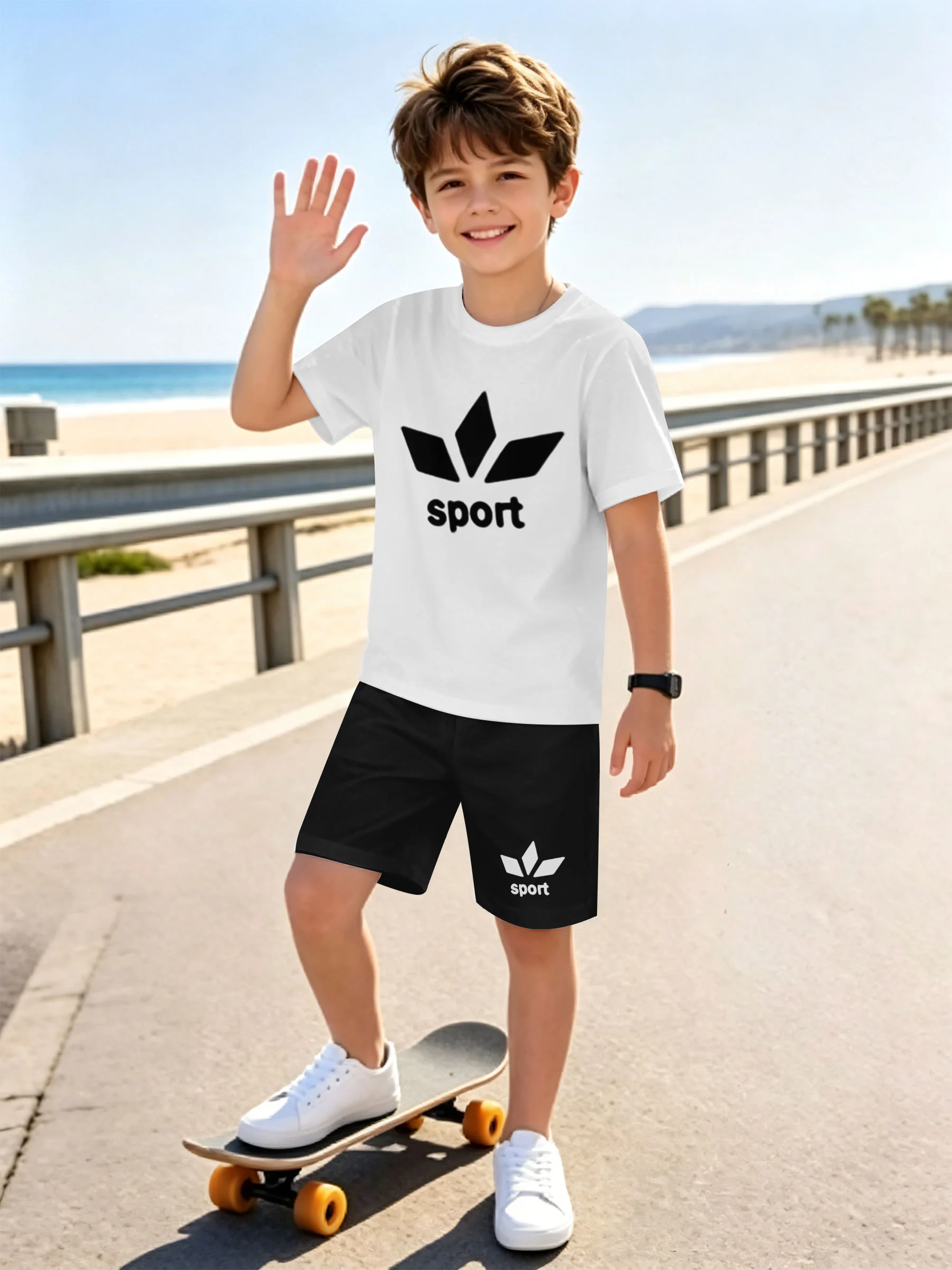 Teenage Children's Short-sleeved Short-pants Set - Casual Style Cool Patterned Print Design. Summer Outdoor Outfit.