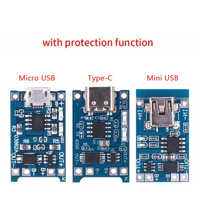 Type-C Micro Mini USB 5V 1A 18650 TP4056 Lithium Battery Charger Module Charging Board With Protection Dual Functions 1A Li-ion