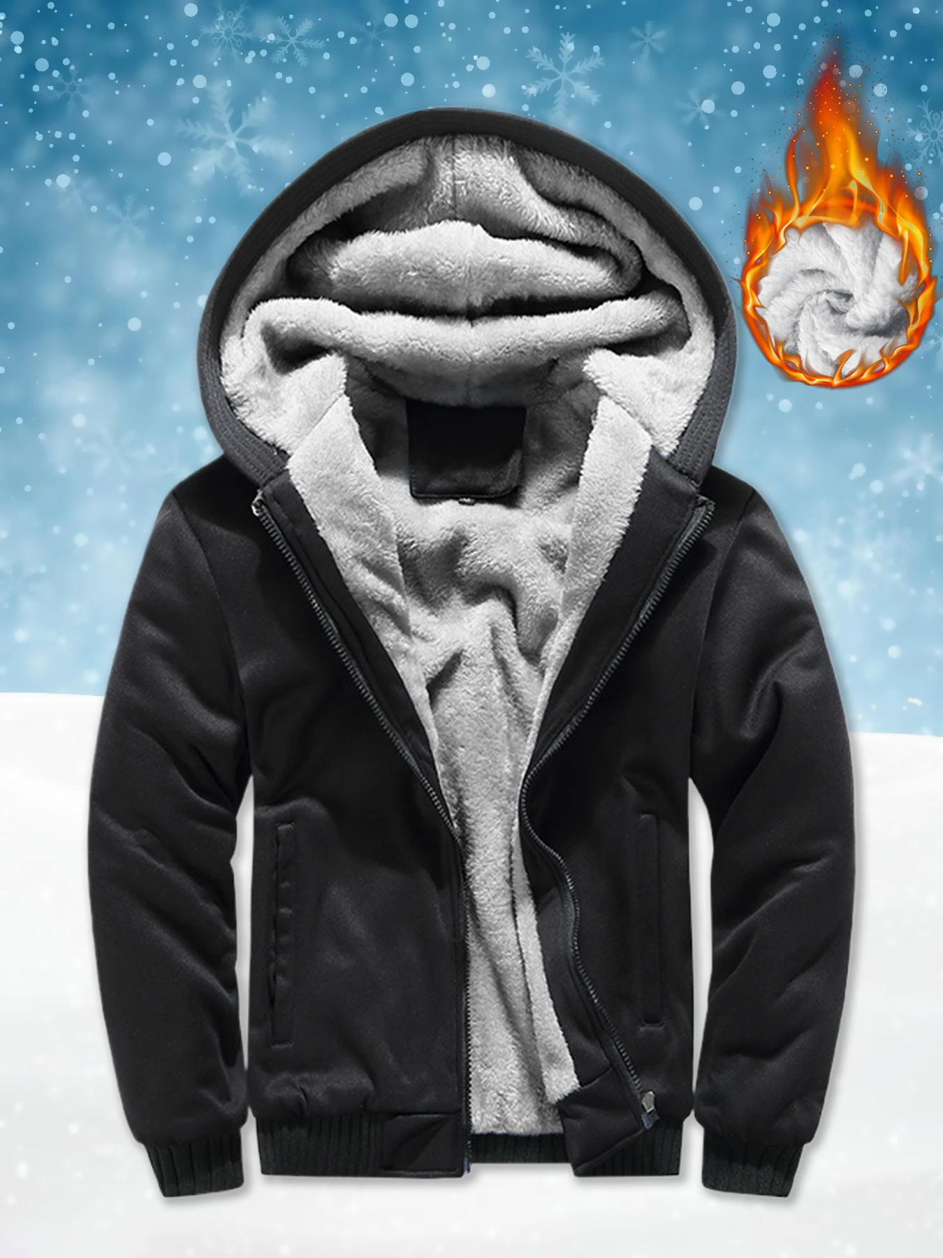 

Daily Oversized Clothing Mens Fleece Pocket Jacket Thicken Comfy Outwear Winter Zip-Up Hoodie Basic Warm Coat New Fashion Tops