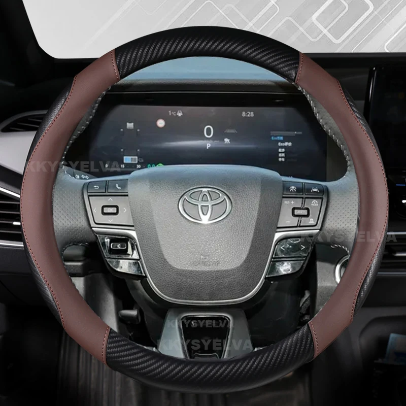Protector de cuero y fibra de carbono para volante de coche, accesorios para Toyota Corolla RAV4 2019-2024 Camry 2018-2024 Avalon 2019-2024