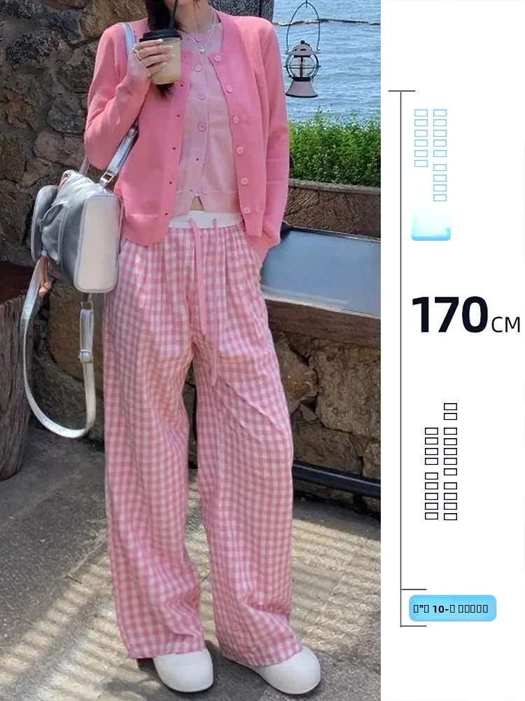

Женские повседневные брюки с высокой талией, в клетку, свободного кроя, больших размеров, в корейском стиле, весенние модные брюки для высоких женщин