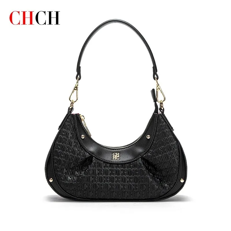 CHCH Women's Crescent Handbag, Embossed PU with Detachable Shoulder Strap