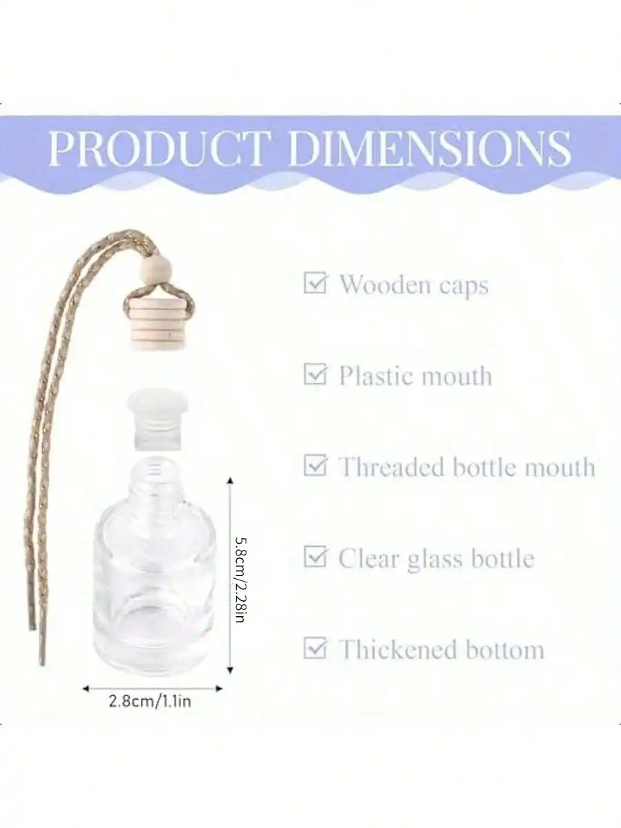 20pcs Hanging Car Freshener Empty Clear Glass Essential Oil Car Diffuser Aromatherapy Fragrance Perfume Diffuser Bottle Pendant