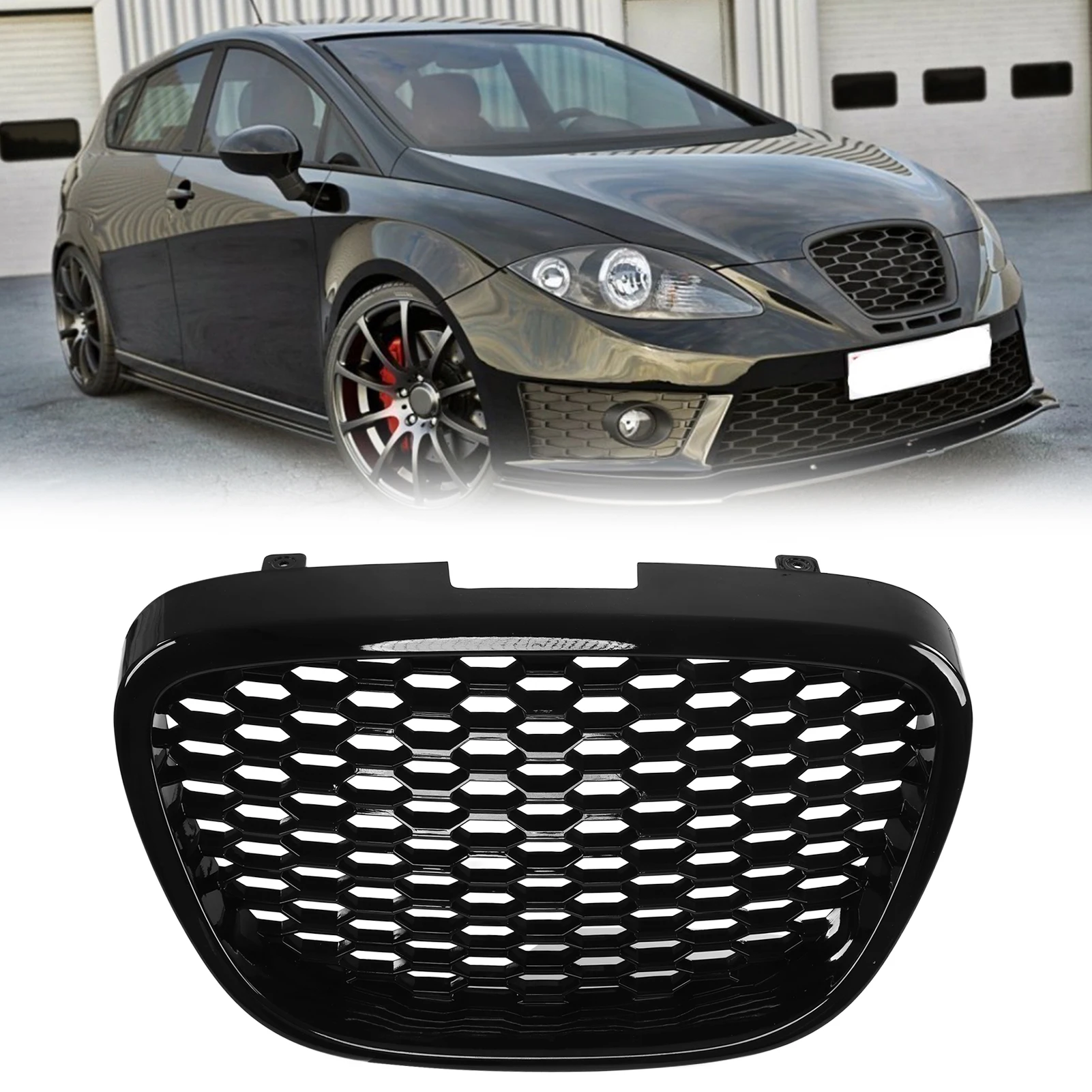 

Front Grille 1133007 Glossy Black Heatproof Bumper Mesh Grill Replacement for Seat Leon Altea Toledo