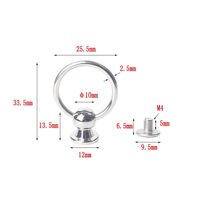 10 Sets 10mm Zinklegierung Kugelnieten mit O-Ring-Zuglasche für Handtaschen, Leder-Umhängetaschen, DIY-Bastelarbeiten – Detail 2