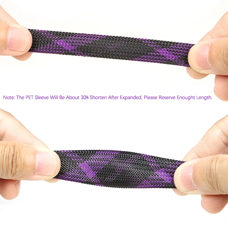 Purple-Black PET Expandable Cable Sleeve 2/4/6/8/10/12/14/16/20/25/30mm DIY Wire Wrap Cover Protect Nylon Insulated Sheath Tube