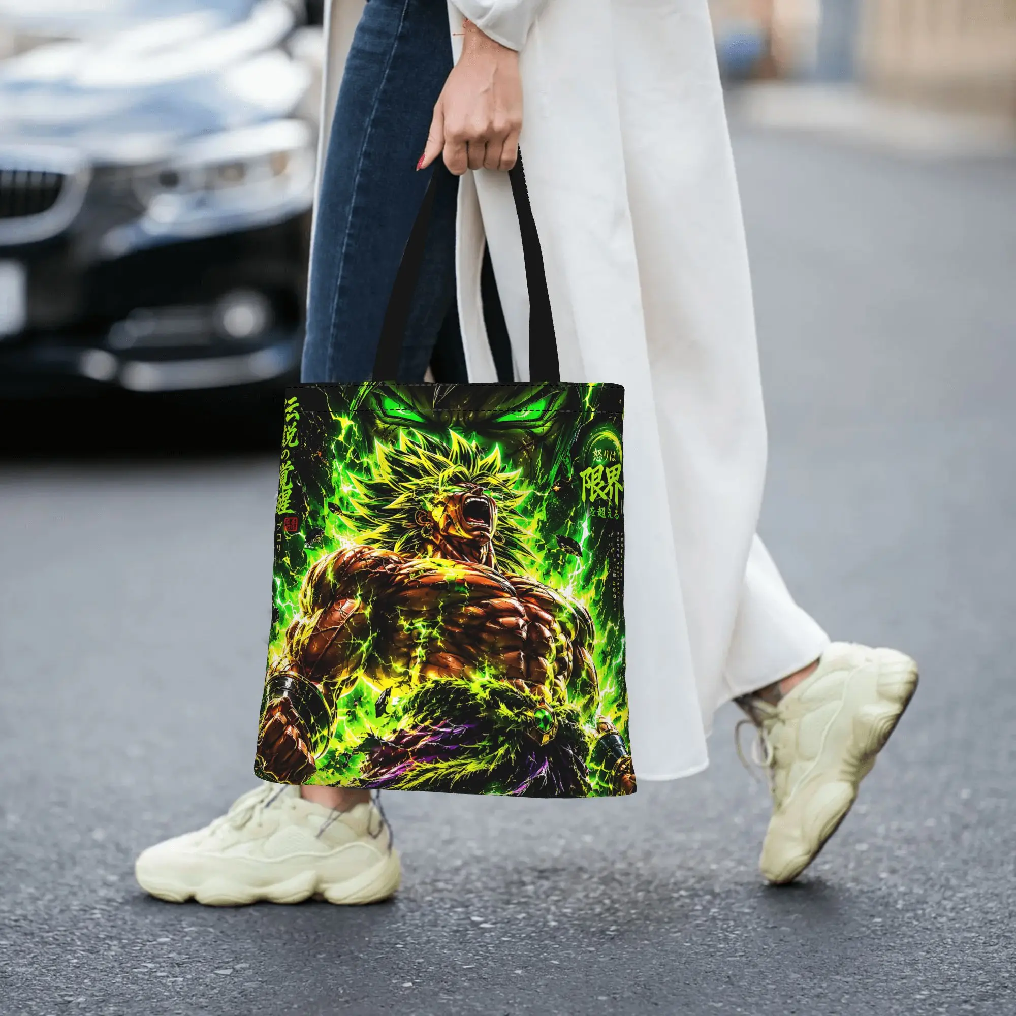 Customized Dragon Ball Theme Broly Women's Bag Campus Handbag Large Capacity  Canvas Tote Bag Foldable Chic Pattern