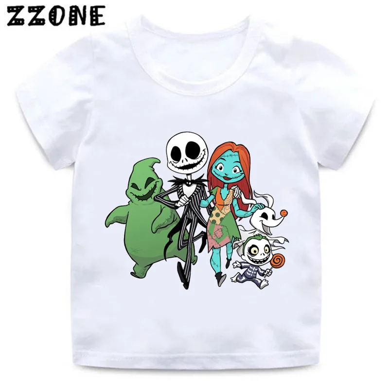 Camisetas infantiles con estampado del Rey Calabaza Jack Skellington de Halloween Town, ropa divertida para niñas, camisetas de verano para niños pequeños.