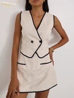 Clacive Summer Slim Khaki Cotton 2 Piece Set Woman Outfit 2025 Fashion Sleeveless Crop Top With High Waist Shorts Set Streetwear - Image 2