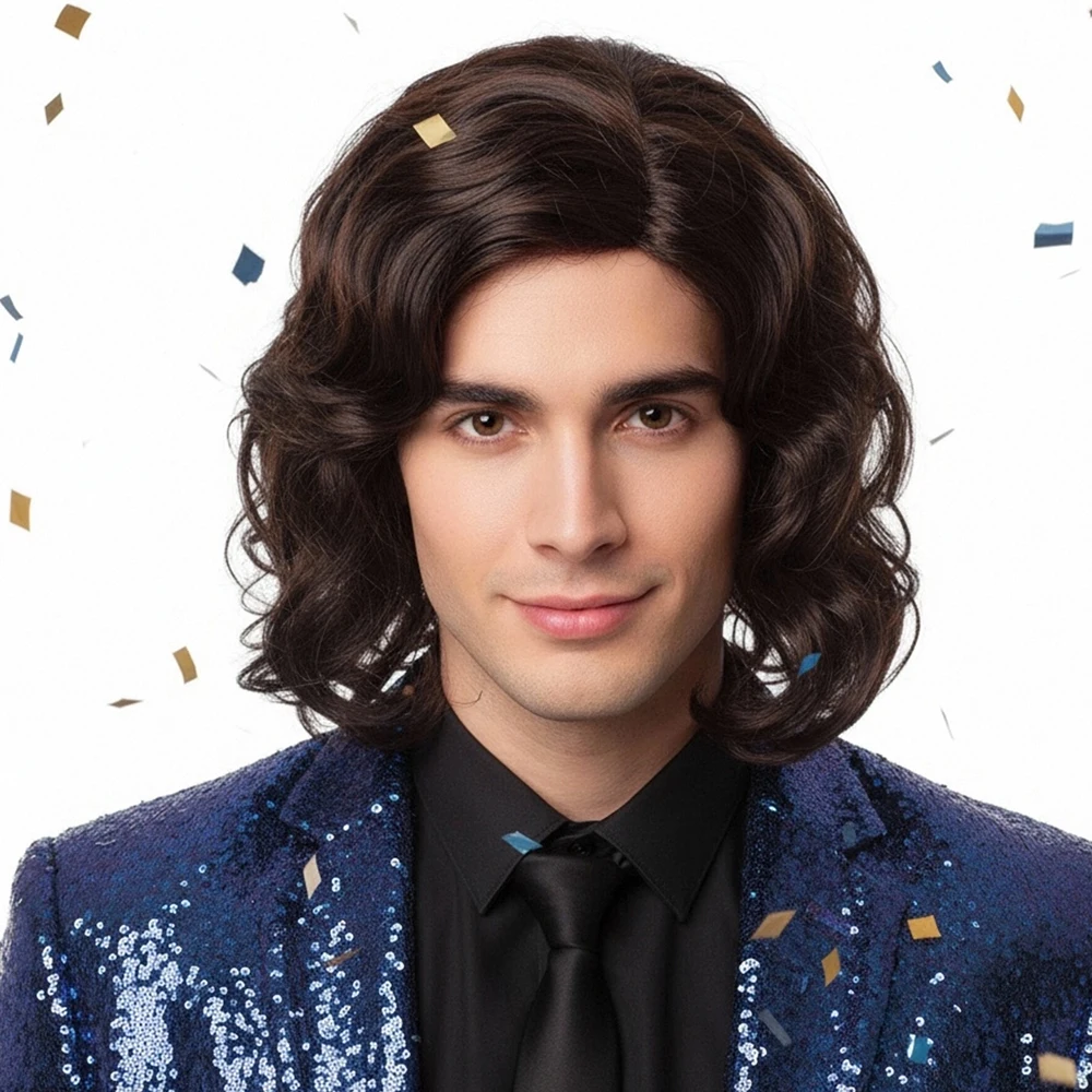 

MSIWIGS Men Short Wavy Dark Brown Colour Hair Synthetic Wig for Male Daily Wear Cosplay Party