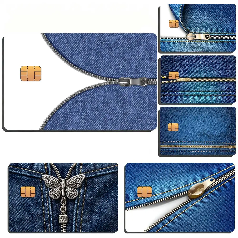 Zipper Jeans Waterproof Skin Sticker Bank Bus Metro Access Card Protective Film Card Sticker Girl Gift